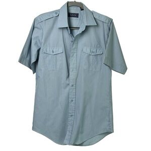 Vintage Levi's Size Medium Short Sleeve Button Down Epaulettes 80s Powder Blue